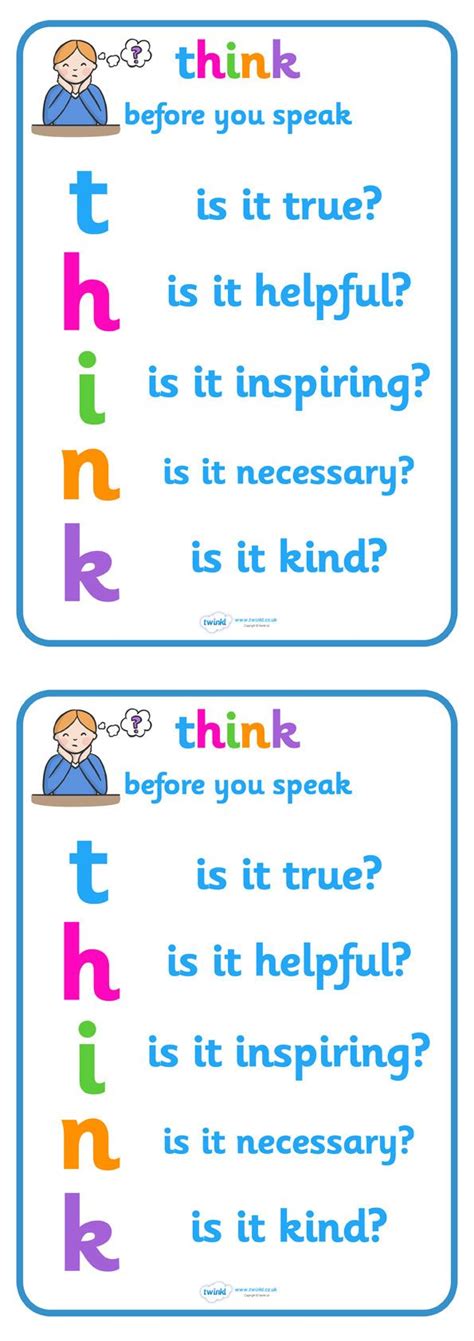 twinkl resources think before you speak poster classroom printables for pre school
