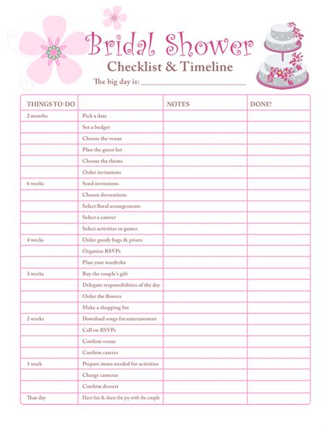 Free Printable Bridal Shower Checklist

