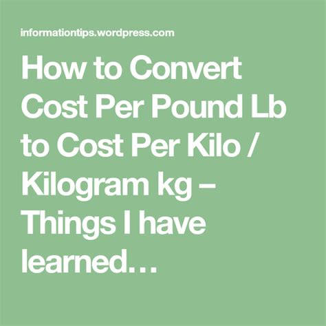 Just input the values and click the equivalent mass of one newton in earth gravity is 1 / 9.80665 kg on earth. How to Convert Cost Per Pound Lb to Cost Per Kilo ...