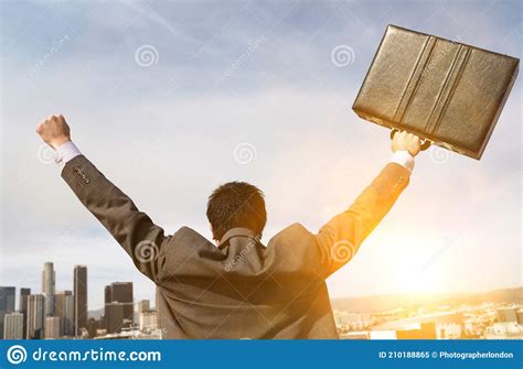 Rear View of Businessman Celebrating with Lens Flare Stock Image