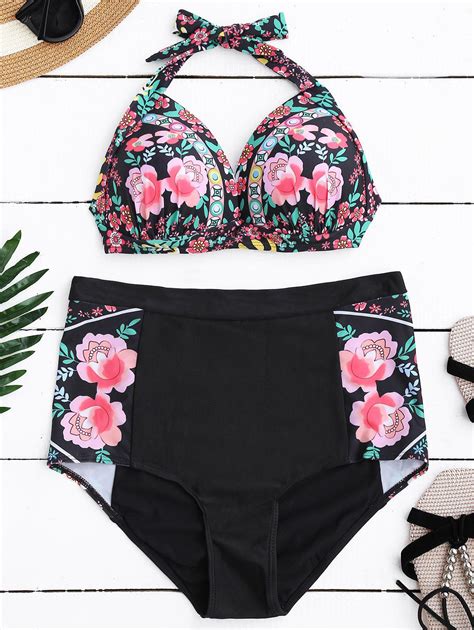 40 OFF Halterneck Floral High Waisted Bikini Set Rosegal