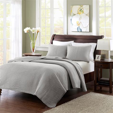 Gray Khaki Mitchell Solid Brushed Fabric Quilt Set Fullqueen 3pc