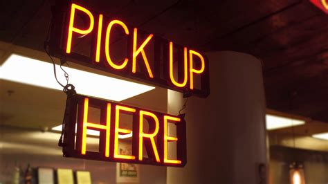 Pick Up Here Neon Sign At Restaurant 4k Stock Video Footage 0013 Sbv