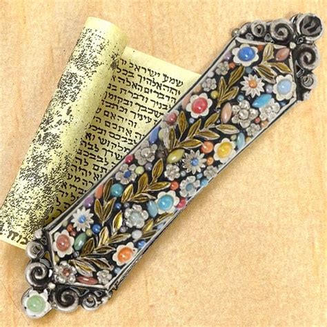 Multicolor Floral Mezuzah In Sterling Silver Handcrafted Etsy