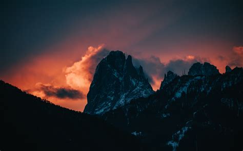 Wallpaper Peak Sunset Dolomites Mountains Nature Trentino Italy