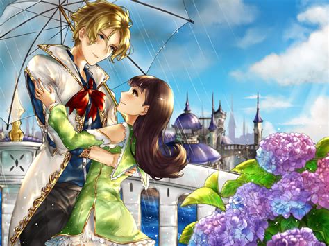 Desktop Wallpaper Cute Anime Couple Rain Umbrella Hd Image Picture