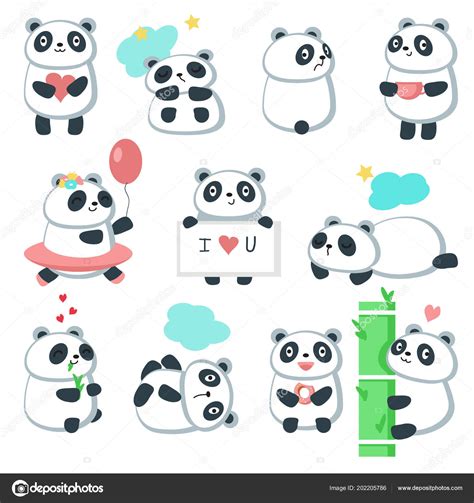 Lindo Conjunto De Iconos De Panda Ilustración Aislada Vector Vector