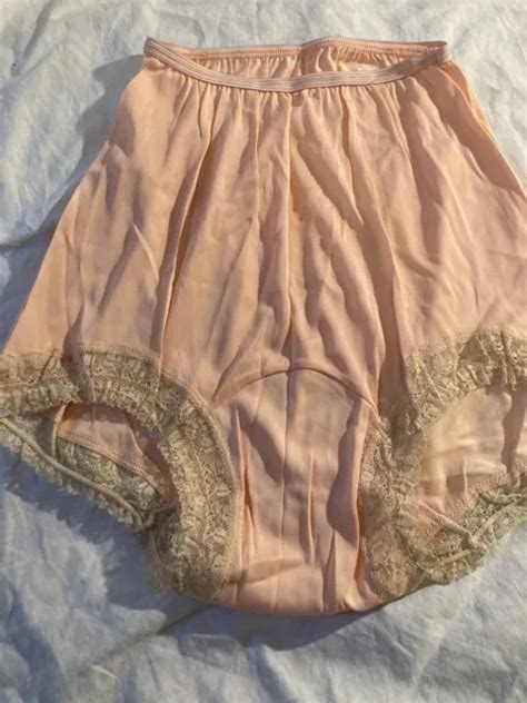 Vintage Granny Sheer Pink Mushroom Gusset Nylon And Lace Panties Size 5