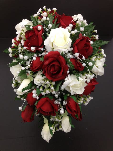 Red And White Roses Cascading Wedding Bouquets Pinterest Wedding