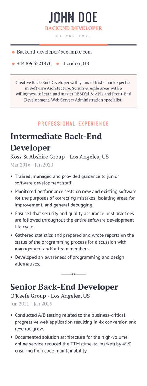 Backend Developer Resume Example With Content Sample Craftmycv