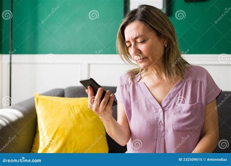 Senior Woman Having Trouble Seeing Stock Image Image Of Online