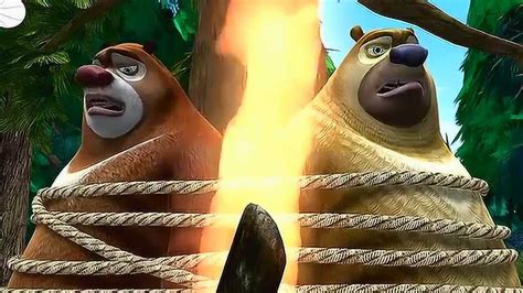熊出没：熊大和熊二被光头强绑住要用火烤他们腾讯视频