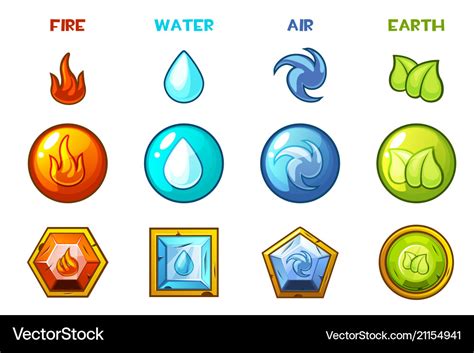 Cartoon Four Natural Elements Icons Earth Water Vector Image