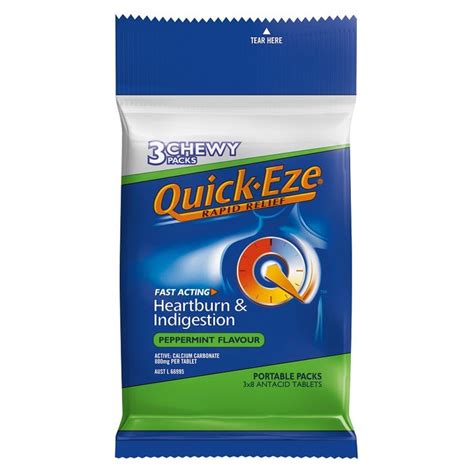 Quick Eze Rapid Relief Chewy Peppermint Antacid Tab Multi Pack 3 X 8