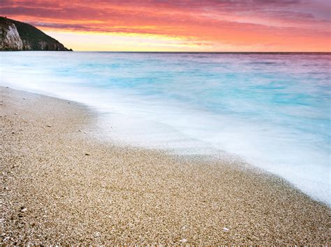 Desktop Wallpaper Milos Beach Sunset Sea Waves And Sand Hd Image