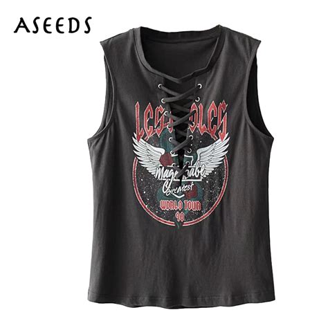 Sexy Lace Up Punk Rock T Shirt Women Tops Summer V Neck Sleeveless