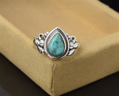 Turquoise Ring Boho Silver Ring Natural Turquoise Gemstone Etsy