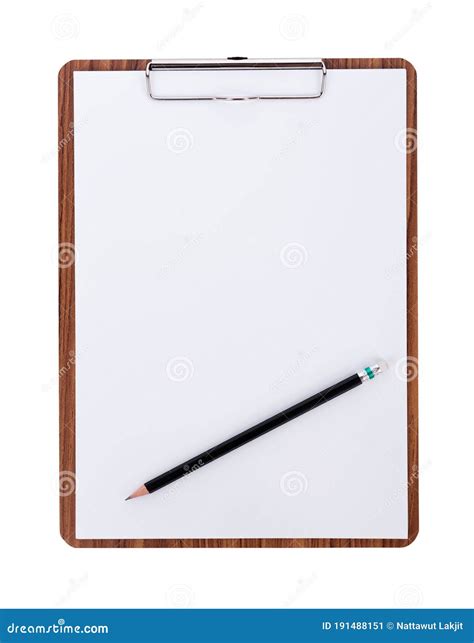 Blank Paper On Wooden Clipboard With Space On White Background Stock