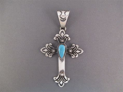 Sterling Silver Cross Pendant With Turquoise Two Grey Hills