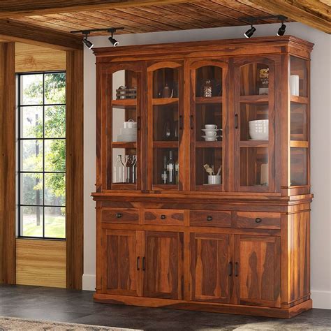 Clermont Rustic Solid Wood Glass Door Dining Room Hutch