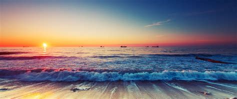 Ocean Water Wave Sunset Blue Sky 4k Wallpaper Best