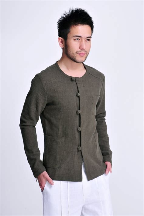 Evergreen Linen Mens Light Jacket With Chinese Handmade Etsy