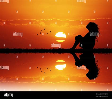 Girl At Sunset Stock Photo Alamy