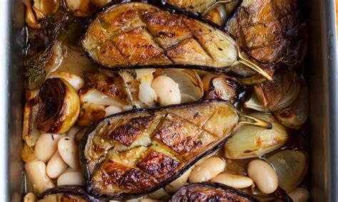 Nigel Slaters Recipes For Baked Aubergine With White Beans And Thyme
