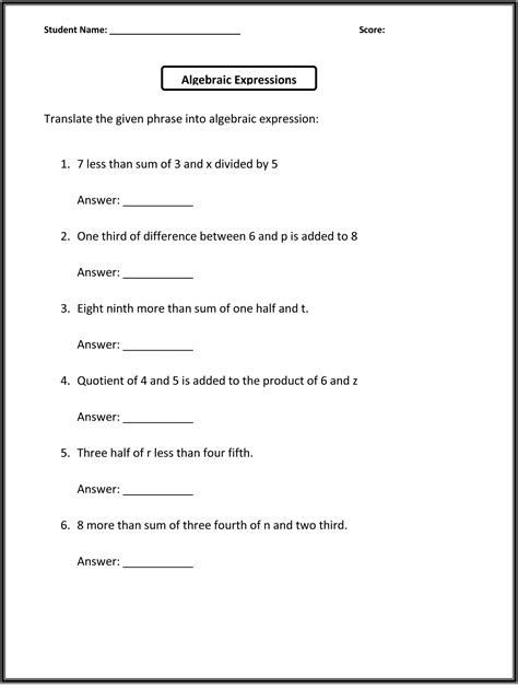 6th Grade Worksheets To Print Learning Printable