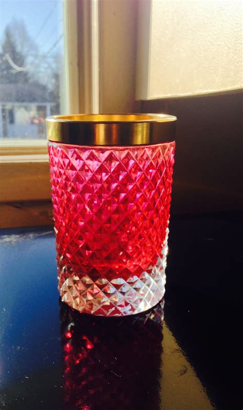 Crystal Diamond Cut Glass With Ruby Insert And Bronze Or Brass Rim