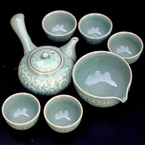 Celadon Teaset Korean Arabesque T Boxed Teapot5