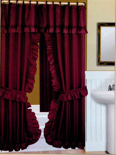 Double Swag Fabric Shower Curtain Vinyl Liner Shower Rings Dobby Dot Design Burgundy