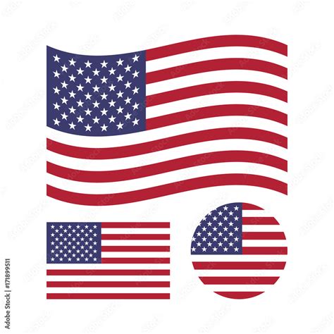 American Flag Set Rectangular Waving And Circle Us Flag United