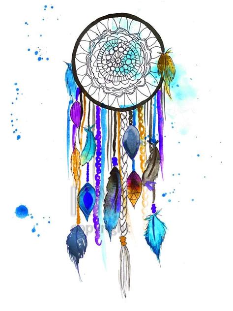 A Drawing Of A Dream Catcher With Feathers And Beads Hanging From Its Side