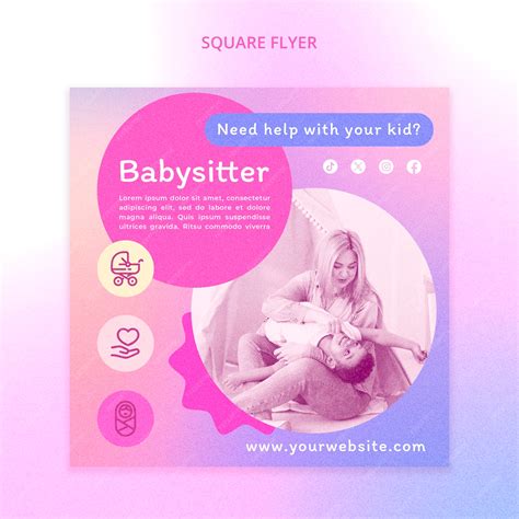 Premium PSD | Gradient babysitter job square flyer template