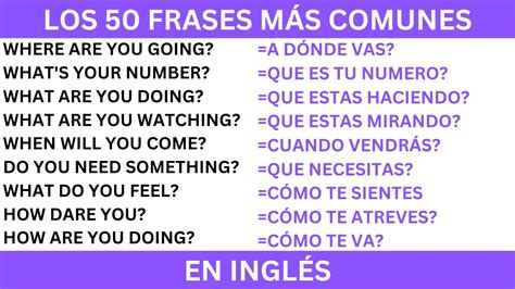 50 Frases Comunes En Inglés Y Español Vocabulario Basico Youtube
