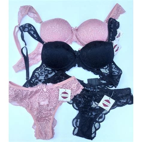 conjunto de lingerie todo em renda com detalhes nas alÇas shopee brasil