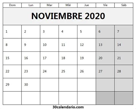 Descargar Calendario Noviembre 2020 Para Escribir Obtenga Una