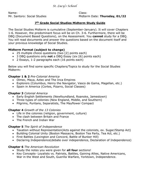 8th Grade Social Studies Midterm Study Guide 55 Pages Summary 14mb