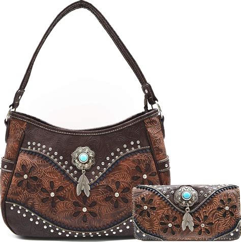 Tooled Leather Laser Cut Concealed Carry Purses Feather Country Western