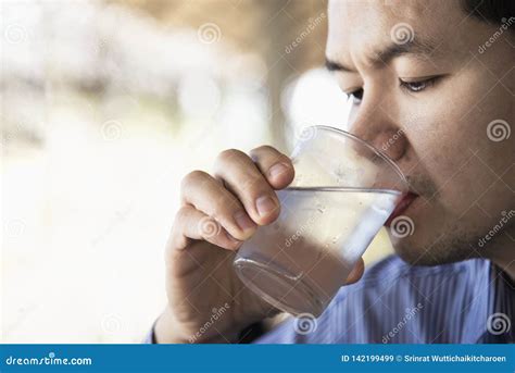 Man Drink Fresh Cold Pure Water In Glass Stock Image Image Of