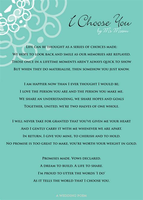 I Choose You A Wedding Poem Ms Moem Poems Life Etc