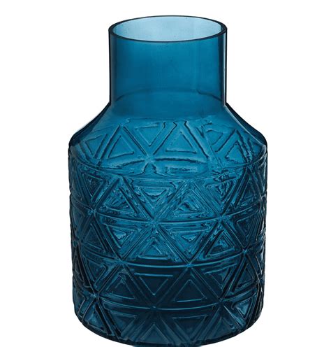 Dark Blue Patterned Glass Vase Next Day Dispatch
