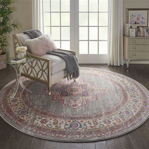 Nourison Passion Grey 8 X Round Area Rug Traditional Boho Bed Room