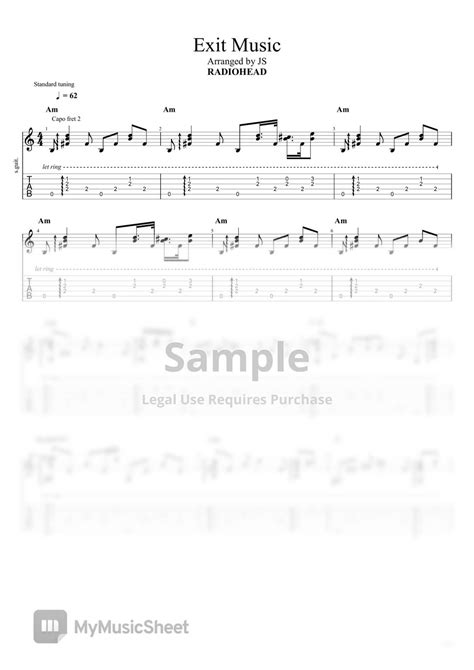 Ok Computer Radiohead Exit Music Fingerstyle Guitar Tab 단선 악보