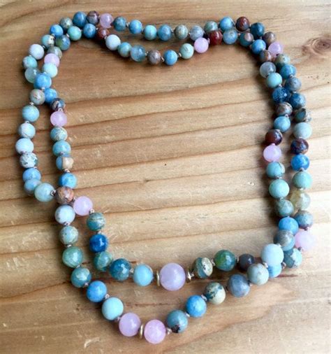 108 Mala Beads Gemstone Mala Necklace Rose Quartz Mala Aquamarine