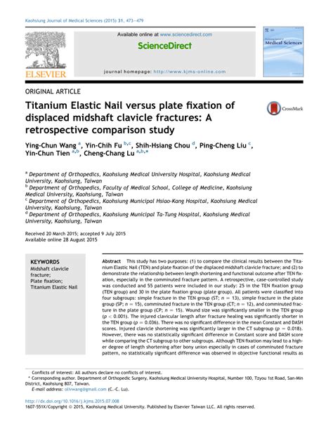 Pdf Titanium Elastic Nail Versus Plate Fixation Of Displaced Midshaft