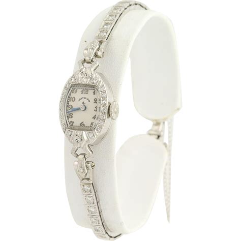 Art Deco Lady Elgin Diamond Wristwatch 6 14 900 Platinum And 14k From