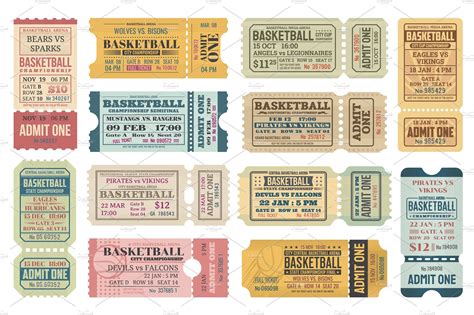 Ticket Templates Of Basketball Vector Graphics ~ Creative Market