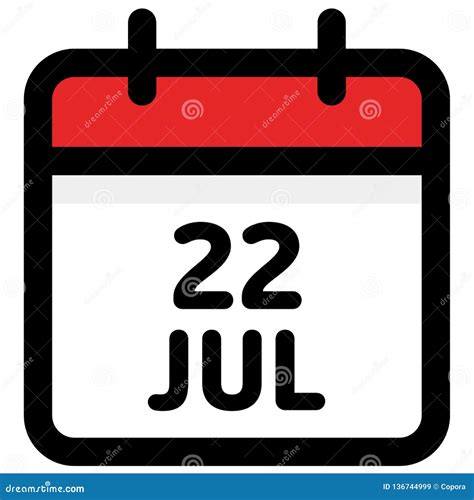 22 July Calendar Icon Vector Illustration Stock Vector